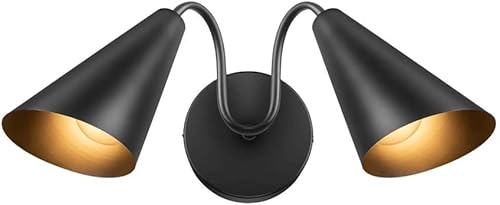 Lámpara de pared retro industrial de doble cabezal, decoración de arte rústico de granja, luz de pared negra para dormitorio, sala de estar, baño,