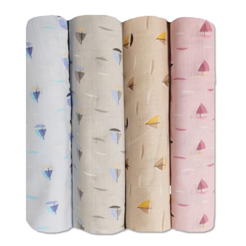 Image of Trance Home Linen Super Soft 100% Cotton New Born Baby Swaddle Wrap,New Born Babies Soft Pure Cotton Sheets,Ideal Baby Shower Gift,Baby Wrap Set(100x100 cm,Color Boats,Pack of 4),TC,200,Assorted