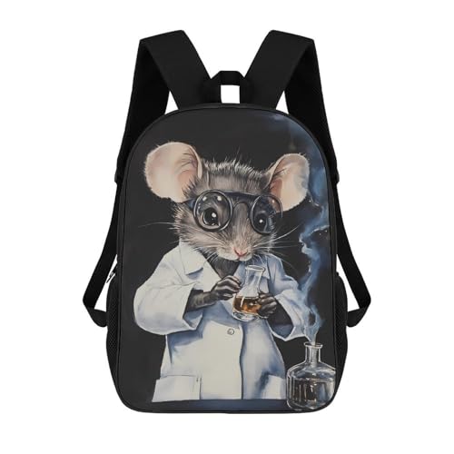 Lab Rat Travel Backpack 17 Inch Casual Daypack Shoulder Bag with Adjustable Shoulder Straps