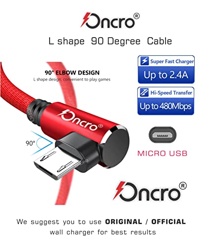 Image of Red braided 90 degree right angle l shape usb cable data fast charging micro short power bank samsung galaxy vivo oppo android smartphones mini 25cm use wall charger wire cord strong 4a plug