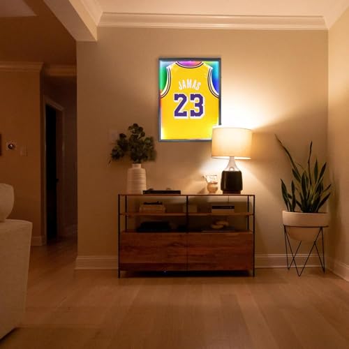 Image of Jersey Frame Display Case with LED for Wall 3-Pack, Large Lockable T-Shirt Shadow Box, Clear UV Protection Acrylic and Hangers for Football Basketball Baseball Soccer Hockey, Matte Black