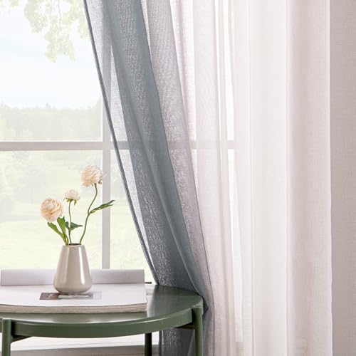EMEMA Voile Curtain, Two-Tone Curtain with Eyelets, Transparent Curtain, Eyelet Curtain - Image 2