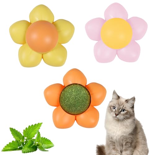 Counius 3 pcs Pallina Erba Gatta Palline di Erba Gatta Giocattolo Ruotabili a 360° Gioco Catnip Ball, per Gatti Da Leccare,Catnip gatti per Pulire Denti Rotante Giocattolo Interattivo