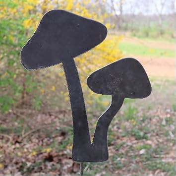 Metal Mushroom Garden Stake - Steel Gardening Decor - Fairy Yard Art Marker Outdoor Gloss Red