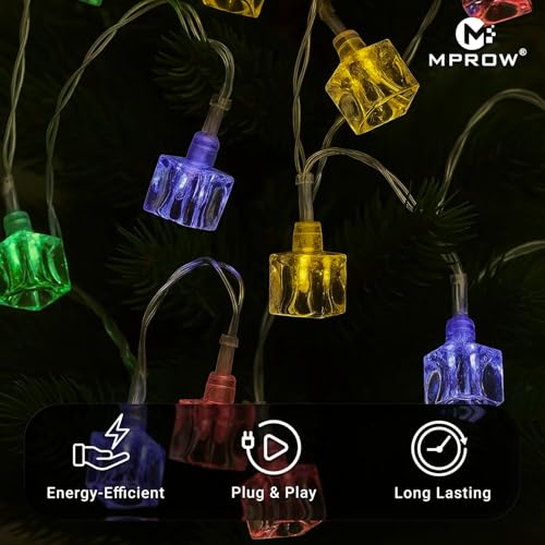 Image of MPROW Multicolor Ice Cube LED String Lights, 20 LED Crystal Cube Fairy Lights, Decorative Hanging Lights for Bedroom, Diwali, Christmas, Wedding, and Party Decor