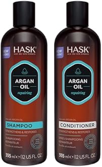 HASK Argan Oil Repairing Shampoo + Conditioner Set | Color Safe, Sulfate-Free, Paraben-Free, Gluten-Free, Cruelty-Free, For All Hair Types | 12oz each