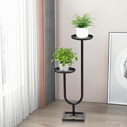 Image of 2 POT ATTRACTIVE STYLISH IRON METAL PLANT HOLDER STAND FOR INDOOR OUTDOOR BALCONY GARDEN AND LIVING ROOM PLANT RACK STAND FOR CORNER AND TARRACE {WITHOUT POT} (BLACK 2POT U)