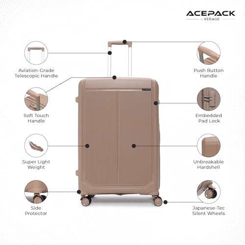 Image of ACEPACK by Verage Megatron Hard Side Polypropylene Luggage Set of 2 (Cabin 41L + Medium 74L) | Lightweight Unbreakable Suitcase Set with 360 Silent Spinner Wheels, Number Lock & Telescopic Handle