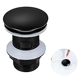 Ablaufgarnitur Pop Up Universal, Ablaufgarnitur Ohne Überlauf für Waschbecken und Waschtisch, Matte Schwarze Oberfläche, Passend für Alle Standard Waschbecken und Spültische