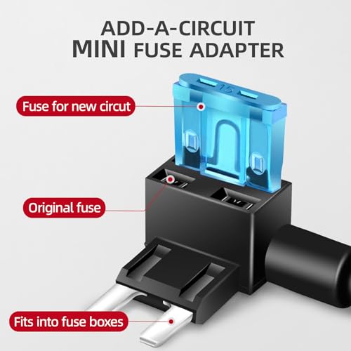 JOREST 4 stuks 16 AWG zekeringhouders stroomzekeringen 12 V-32 V Add-a-Circuit zekeringhouder 14 stuks Mini (2A 3A 5A 7,5A 10A 15A 20A) autozekering + plakband + trekker - Afbeelding 3