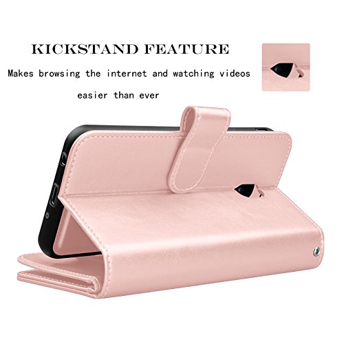 Njjex Wallet Case For Galaxy J3 2018/Eclipse 2/J3 Orbit/J3 Achieve/Express Prim 3/Amp Prim 3/J3 Aura/Sol 3/J3 V 3Rd/J3 Star, Pu Leather Card Slots Holder Flip Cover For Samsung J3 Orbit -Rose Gold #TOP4