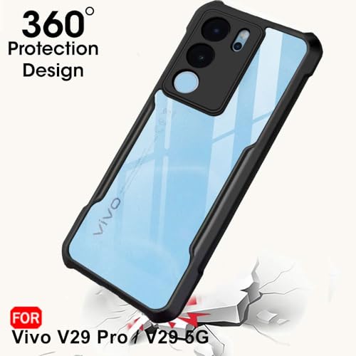TheGiftKart Shockproof Crystal Clear Back Cover Case for Vivo V29 / V29 Pro 5G | 360 Degree Protection | Protective Design | Transparent Back Cover for Vivo V29 / V29 Pro 5G (PC & TPU, Black Bumper)