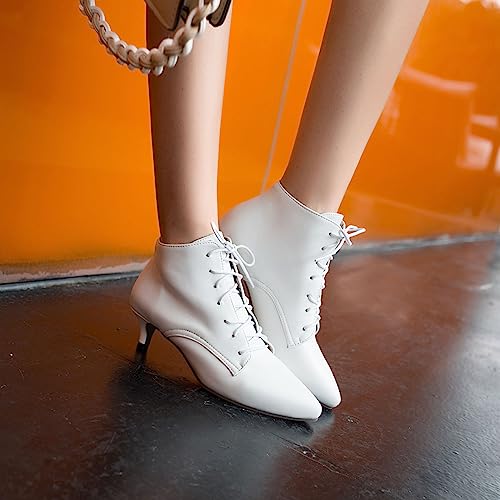 Bellirala Women's Kitten Heels Ankle Booties Pointed Toe Lace Up Low Heel Short Boots3