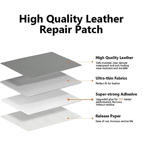 OcePor Self Adhesive Leather Repair Patch, 9 x11 inch Leather Repair Tape 2 PCS, Leather Patches for Furniture, Vinyl Repair Kit for Couches, Boat Seats, Furniture, Cars(Grey)