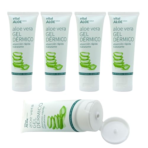 Gel Dérmico Aloe Vera 100% Puro 5x75 ml | Hidratante Natural After Sun y Post Depilación | Gel Aloe Vera Puro y Ecológico para Cara y Cuerpo | Sin Parabenos ni Sulfatos