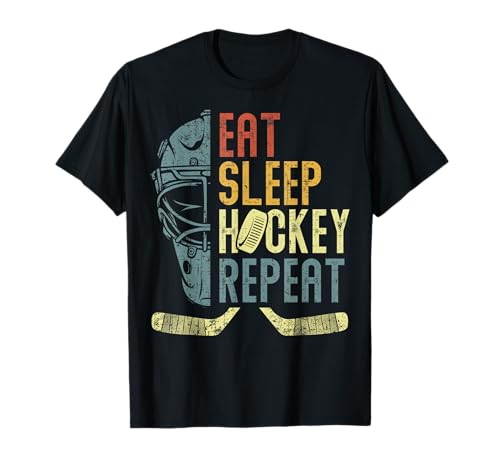 Eat Sleep Hockey Repeat Kids Adult Ice Hockey Retro Vintage T-Shirt