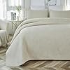Brandream Beige Palm Quilt Set Queen Size Cotton Matelasse Tropical Palm Bedding Lightweight Bedspreads 3-Piece #4