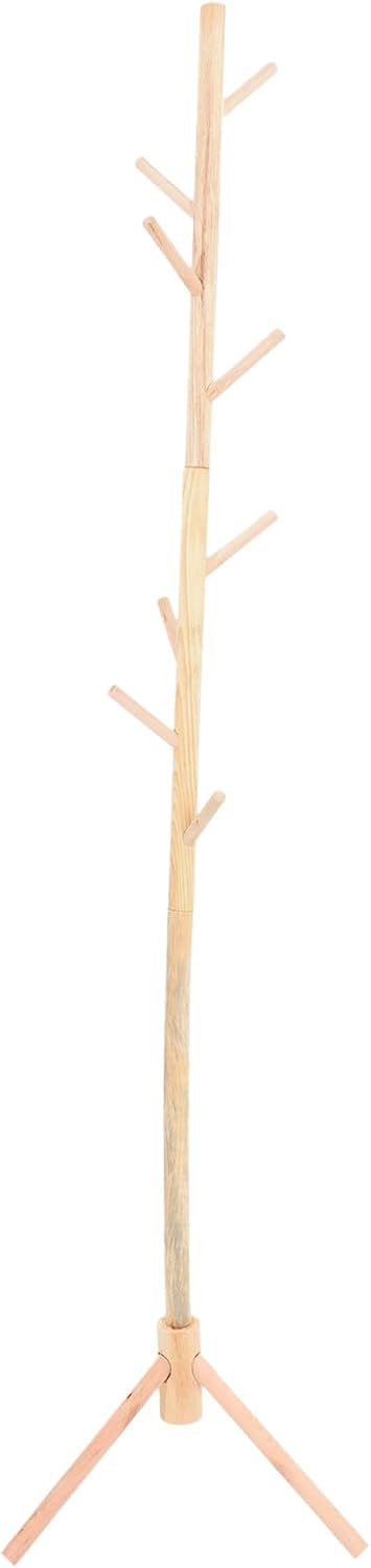 Housoutil Standing Coat Rack and Hat Rack, Detachable Triangle Solid Wood Clothes Hanger, Oak White Finish for Living Room and Bedroom Use