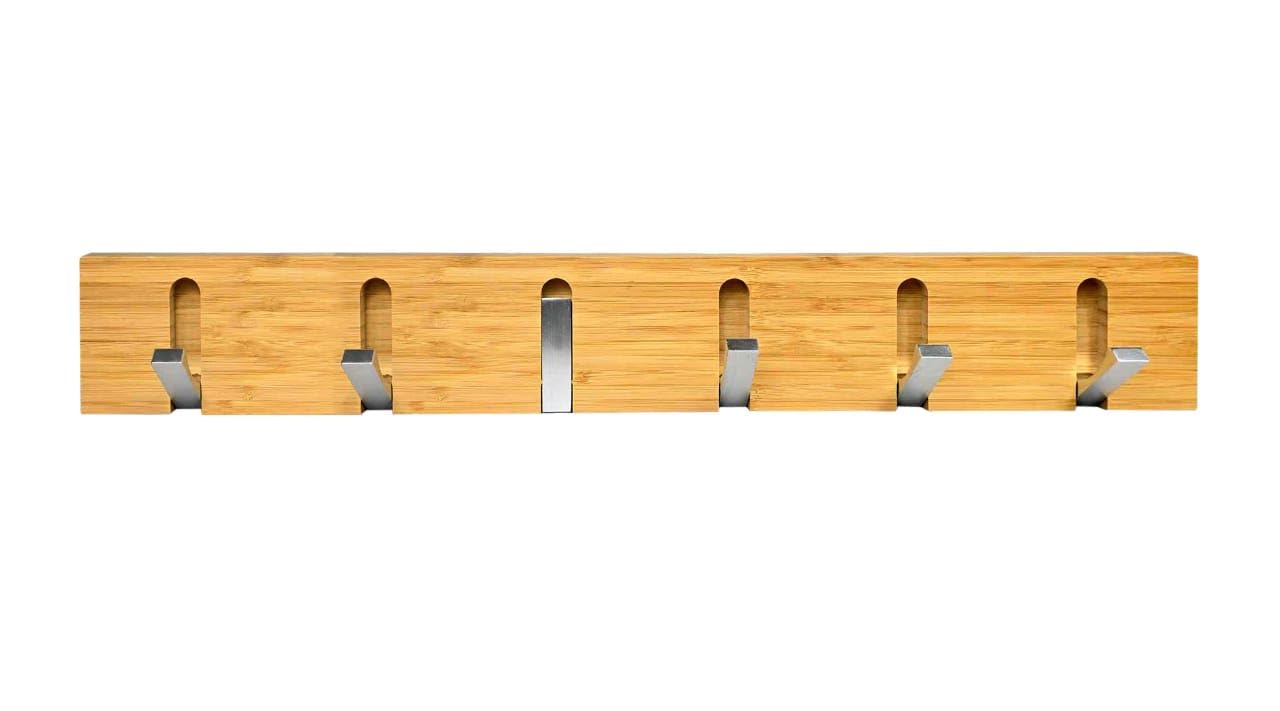 Wall Mounted Door Hooks Coat Hang Racks Wall Organizer Cloths Hanger Bamboo Wood Foldable Wardrobe Hooks Hats, Scarves, Keys, Towel Holder, Folding Shelf (6 Hooks)