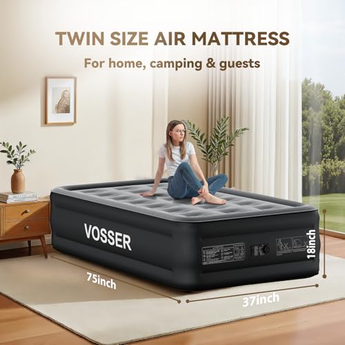 Image of VOSSER Twin Air Mattress,18 inch Raised Self Inflatable Mattress with Built in Pump for Home,Guest&Travel, Durable Colchon Inflable, Twin Size Air Mattress Quick Setup in 2 Minutes,330LB Max,