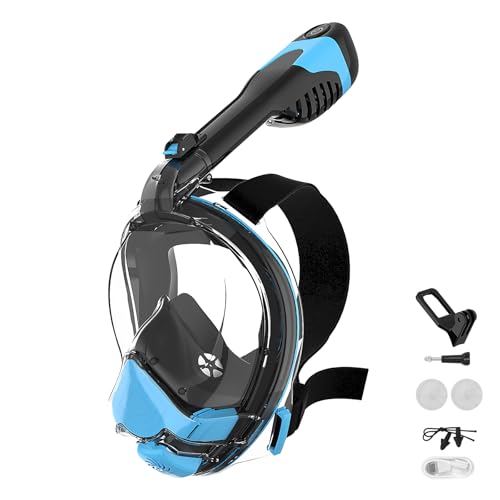 Máscara de snorkel eléctrica de cara completa para adultos, sistema de flujo de aire asistido por ventilador, vista panorámica anti-vaho de 180°, diseño seco anti-fugas con soporte para cámara para vacaciones en la playa miniatura 1
