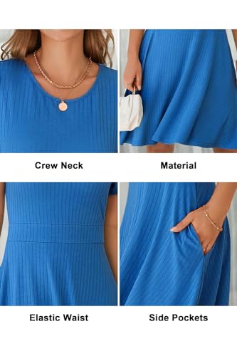 Image of Newshows Womens 2025 Summer Dresses Short Sleeve Ribbed Knit A-Line Swing Beach Vacation Outfits Casual Sundress with Pockets