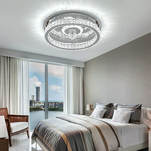 Ventilador de Techo con Luz y Mando a Distancia Lámpara de Techo Cristal 3 Colores Regulable 3 Velocidades Silencioso Ceiling Fan 3 Aspas Lámpara de Techo Moderna Cover