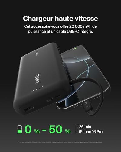Batterie externe 20000 mAh avec cable USB C intégre - vue 3