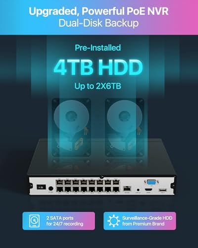 ZOSI 4K PoE Security Camera System,16 Port 24CH 8MP NVR with 4TB HDD,8pcs 4K Indoor Outdoor PoE IP Cameras,Face/Person/Vehicle Detection,2 Way Audio,Night Vision,Dual-Disk Backup for 24/7 Recording