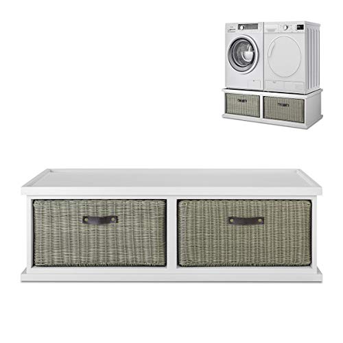 Tetbury white washing machine and dryer pedestal. Double washing machine stand with drawer, storage pedestal. Fully Assembled