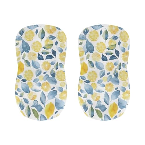 Image of Bar Stool Covers with Backs Lemon Leaf Dining Room Square Swivel Barstool Chair Seat Set of 2 Non-Slip Counter Height Chair Covers