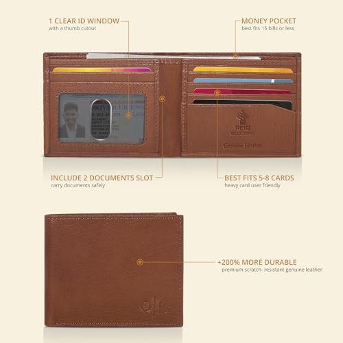 Image of Oak Leathers Slim Leather Wallet for Men - RFID Wallets Credit Card Holder Ultra Thin Gift for Mens, Front Pocket Minimalist Design