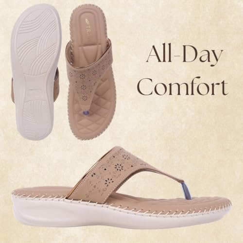Image of TRASE Orthopedic Footwear for Women | Flat Ortho Slippers for Women Stylish | Soft Sole Ladies Chappal Fancy Comfortable Casual Footwear with Laser Cut Design