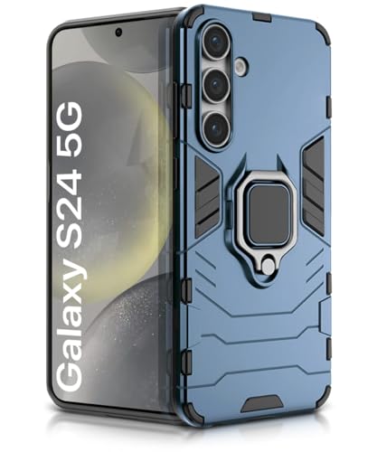 Image of WOW IMAGINE Shock Proof Back Case Mobile Cover for Samsung Galaxy S24 5G | Back Cover Case (Tough Armor | Hybrid PC + TPU | Ring Holder & in-Built Kickstand | Blue)
