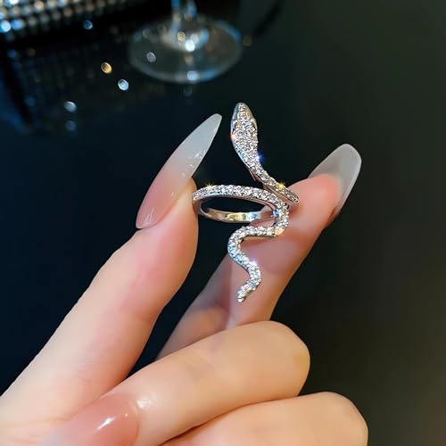 LOVECOM 18K Gold Plated Snake Rings for Women 925 Sterling Silver Adjustable Cubic Zirconia Snake Ring Jewelry Stackable Open Animal Statement Promise Ring Holiday Gifts for Her Mother2