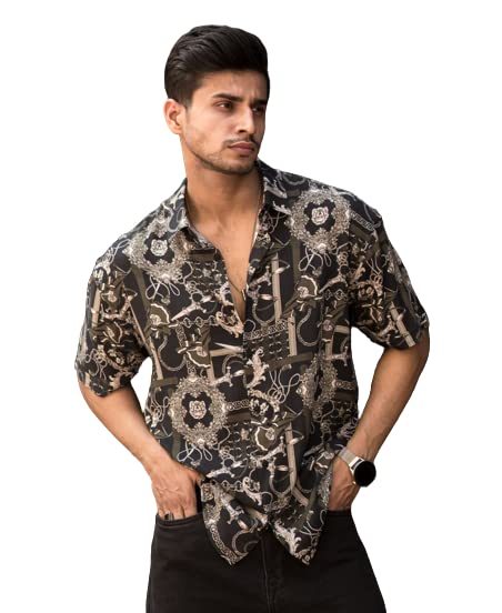 Image of Men's Striped Slim Fit Half Sleeves Stratchable Printed Shirt