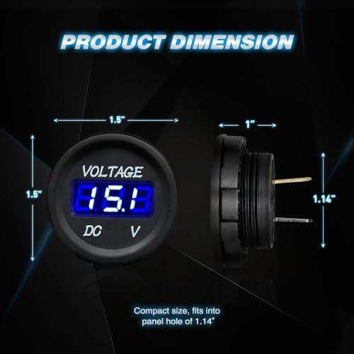 Nilight LED Digital Display Voltmeter Panel DC12V Waterproof Digital Round Panel VoltVolt Tester Gauge for Boat Marine Vehicle Motorcycle Truck ATV UTV, 2 Years Warranty