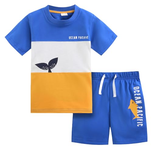 Baby Toddler Boy Clothes Outfits Shark Summer Spring Easter Cotton Fashion Short Sleeve T-Shirt Tee and Shorts Clothing Set Blue/Orange 2t