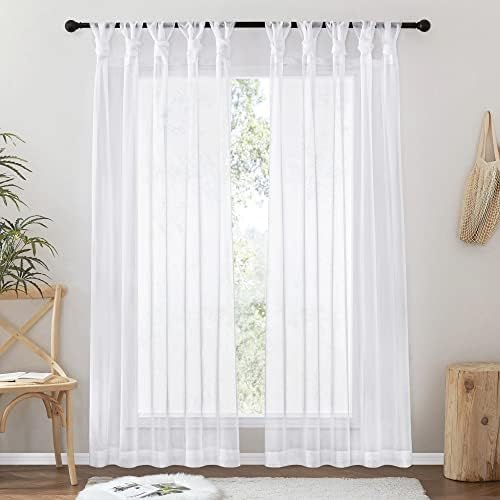 NICETOWN Soft Voile White Sheer Curtains Twist Tab Top, Elegant Curtains Lightweight Decorative Window Drapes with Light Filtering for Living Room/Bedroom, 2 Panels, W54 x L84