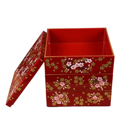Toyvian - Caja bento tradicional japonesa, bandeja de sushi japonesa, fiambrera, caja bento tradicional lacada para restaurante u hogar, color rojo, 15 x 15 cm