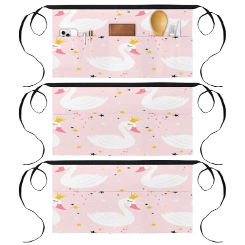 Demi-tablier pour cuisine et pâtisserie avec motif cygnes roses lot de 3