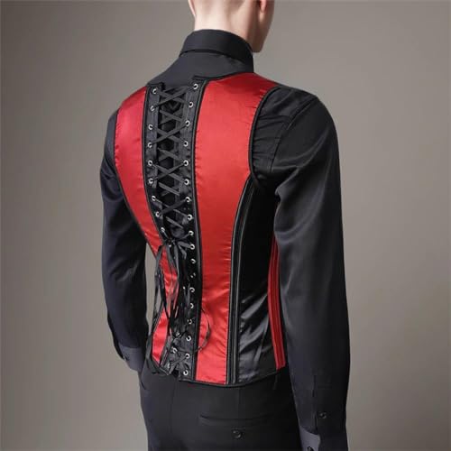 Men's Red Corset Vest Tight-Fitting Vintage Waistcoat Lace Up Tummy Control Tank Tops Slimming2