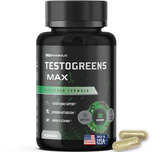 Live Anabolic - TestoGreens Max - Mens Daily Greens Capsule Supplement Natural Male Hormone Support Enhanced Energy & Stamina