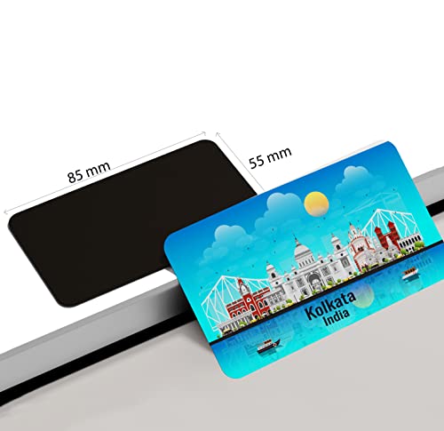 Image of dhcrafts Rectangular Rubber Fridge Magnet /Magnetic Card Blue India Kolkata Design Pack of 1 (8.6cm x 5.4cm)
