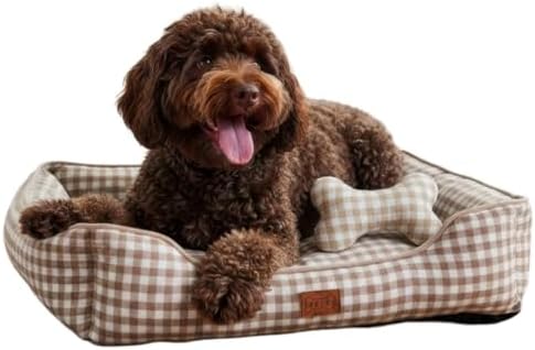 PESK Medium Dog Bed 67 x 57 x 18 cm with Toy Bone, Padded Fibre Filling, Washable Small Dog Bed, Resistant Bites, Medium Dogs Beds Non-Slip, Dog Bed