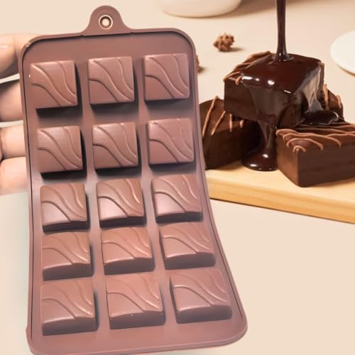Image of ARTO Zigzag Wave Silicone Chocolate Mould | 15 Cavity Fan Design Tray | Unique Abstract Shape for DIY Modern Chocolates & Cake Decor | Non-Stick Baking Mould (Brown)