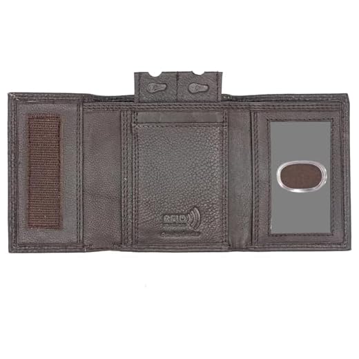 Carteira masculina com três dobras, proteção RFID, couro legítimo, porta-chaves, fecho de velcro, capa para cartão, marrom, feita na Índia, Marrom escuro J113 sem corrente, small, Velcrowallet com