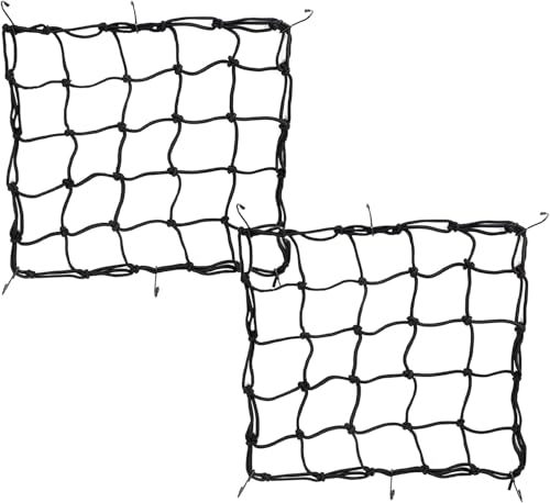2 confezioni da reti elastiche per Rete Moto da 40 cm x 40 cm, reti per casco e bagagli (con 6 ganci regolabili), reti elastiche per assicurazione carico e bagagli (Nero)