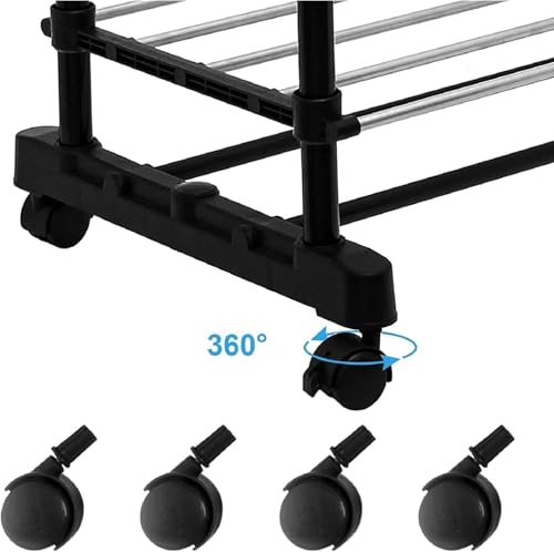 Small Clothes Rail with Wheels Adjustable Height & Width (80-155cm) Mobile Rolling Hanging Rail for Small Spaces 20kg Heavy Duty Stainless Steel Garment Rack for Bedroom & Wardrobe Black - Image 2