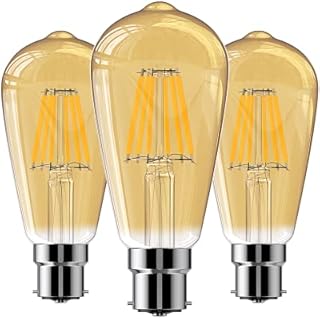 B22 ST64 Filament LED Bulb, 7W Bayonet Light Bulb (60W Equivalent), 2700K Warm White, Amber, 700 Lumen, Non-Dimmable, Pack of 3